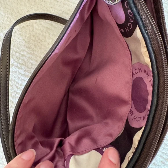 COACH crossbody C logo Alexandra purple and brown satin feel material. - Picture 4 of 6